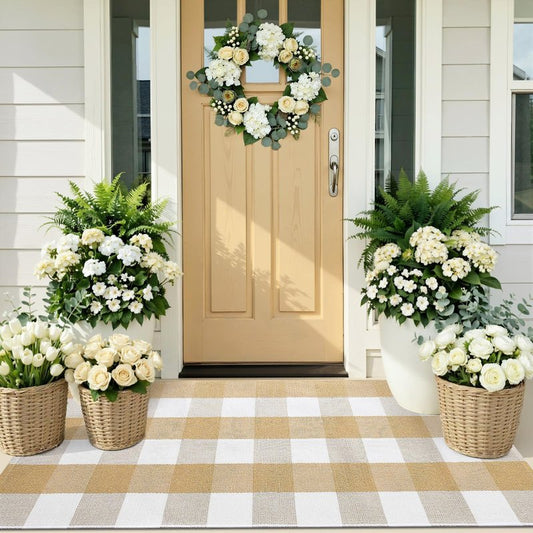 OLANLY Buffalo Plaid Rug 2' x 4'3" – Beige and White Cotton Checkered Doormat, Washable Indoor Outdoor Rug for Layered Front Porch, Kitchen, Entryway Decor