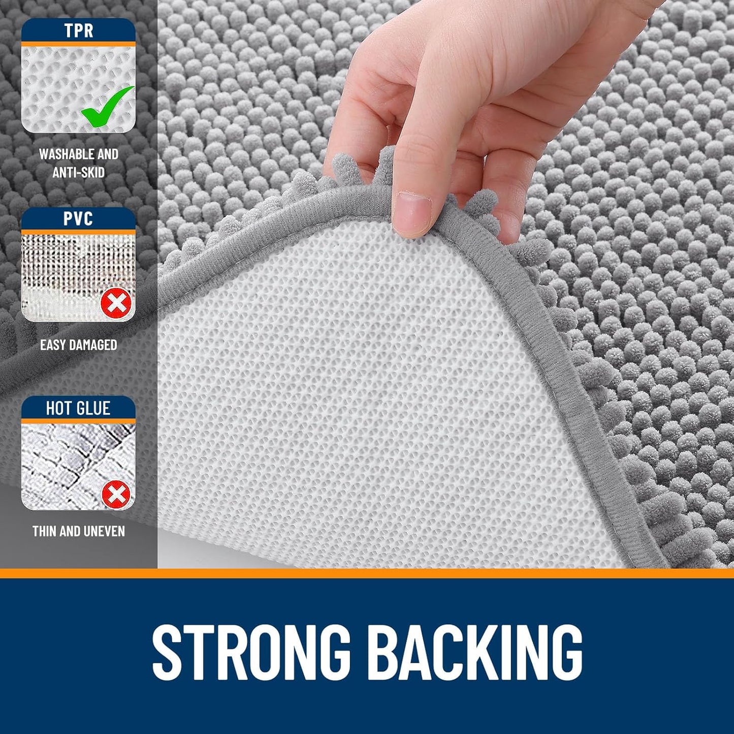 OLANLY Large Bathroom Rugs - Extra Soft Chenille Bath Mats | Quick-Dry, Machine Washable, Grey 47x32