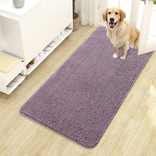OLANLY Dog Door Mat - Absorbent Non-Slip Washable Doormat for Muddy Paws | 44x24 Deep Plum Color