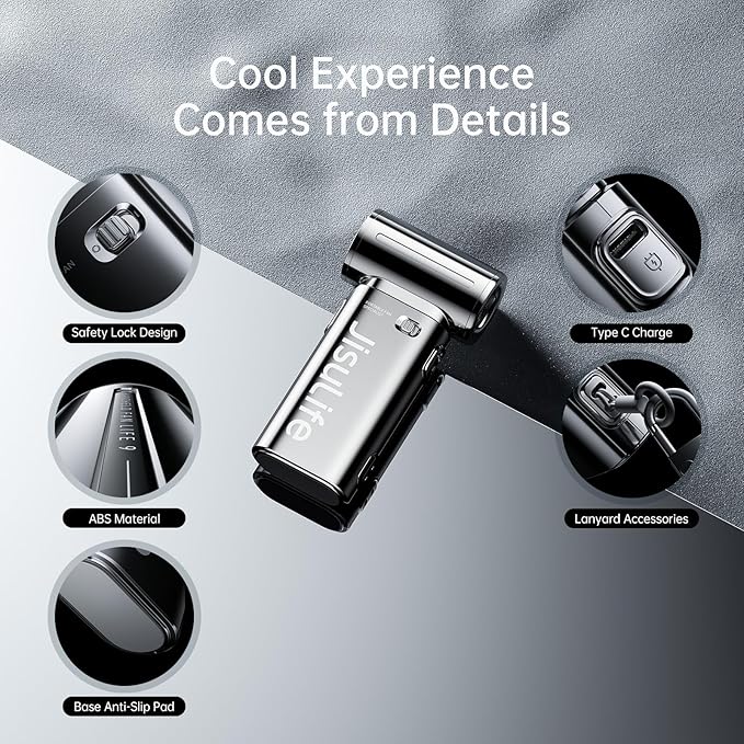 JISULIFE Portable Handheld Fan, Turbo Power High Speed Air [22H Max Cooling Time], 5 Gear Wind, 5000mAh Rechargeable, Mini Pocket Design, Personal Fan for Travel Concerts Camping Makeup - Chrome