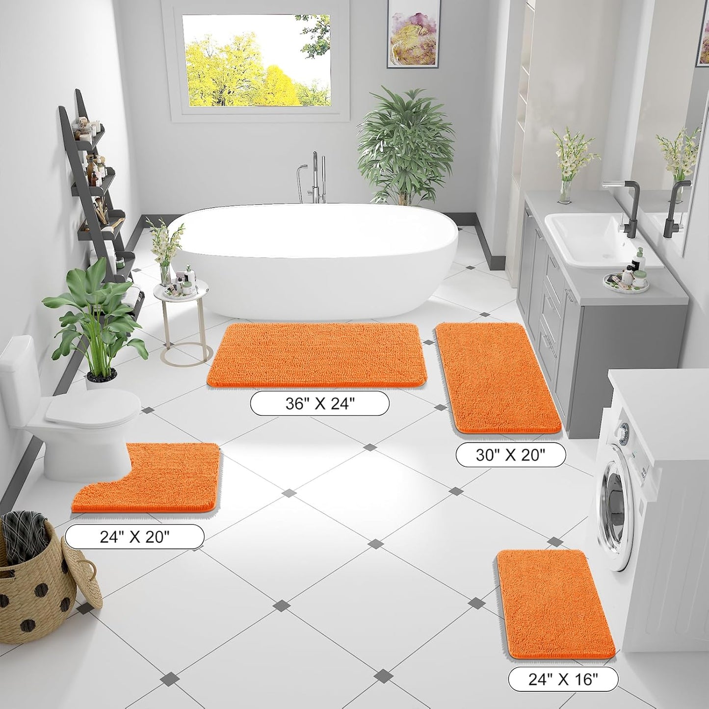 OLANLY Bathroom Runner Rug - Extra Soft Absorbent Chenille | 70x24, Quick-Dry, Machine Washable, Orange