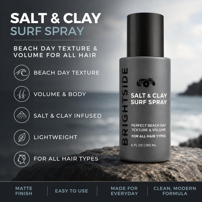 BRIGHTSIDE Salt & Clay Surf Spray - Instant Volume & Texture for Thicker Looking Hair - Natural Sea Salt Spray for Men & Women - Hydrate & Hold for All Hair - Alcohol-Free, Clean ingredients - 6oz