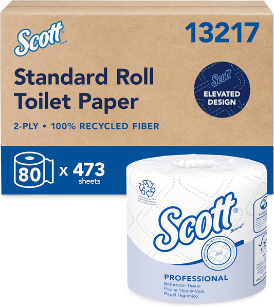 Scott Professional 100% Recycled Fiber Toilet Paper - 2-Ply, Individually Wrapped, 80 Rolls (37,840 Sheets)