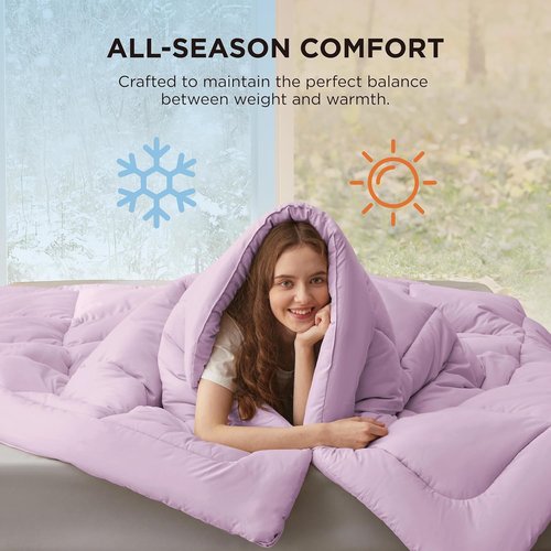 Bedsure Comforter Duvet Insert - All Season Cal King Size Quilted Bedding, GentleSoft Down Alternative, Light Purple 96 x 102 Inches