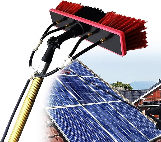 5m Telescopic Window Cleaning Pole with Water Fed Brush Ideal for Conservatory Roof Photovoltaic Panel and Solar Panel Cleaning Extendable Roof Cleaning Tools for Cleaner, 30cm Brush-3m golden rod