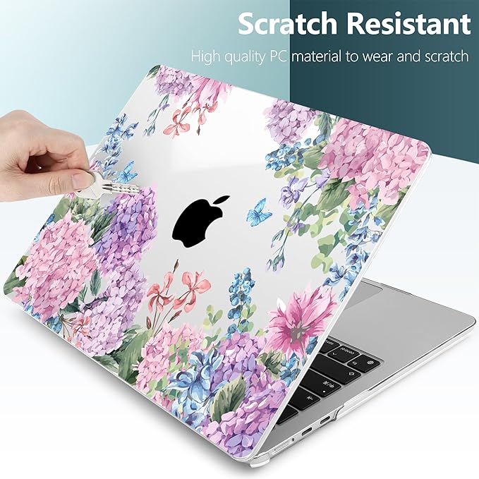 TWOLSKOO for MacBook Air 15 inch Case 2026 2025 2024 2023 Release M5 A3448 M4 A3241 M3 A3114 M2 A2941, Plastic Hard Shell & Screen Protector & Keyboard Cover & Trackpad Film, Colorful Hydrangea