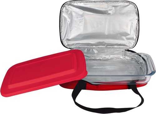 HW1236 Glass Casserole - Insulated Bag for Hot & Cold Food | Perfect for Picnics & Potlucks - 12"x7.5"x2" - Red