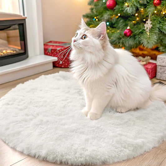 OLANLY Ivory Round Area Rug - Soft, Machine Washable 2 ft Shaggy Carpet for Bedroom & Living Room Decor