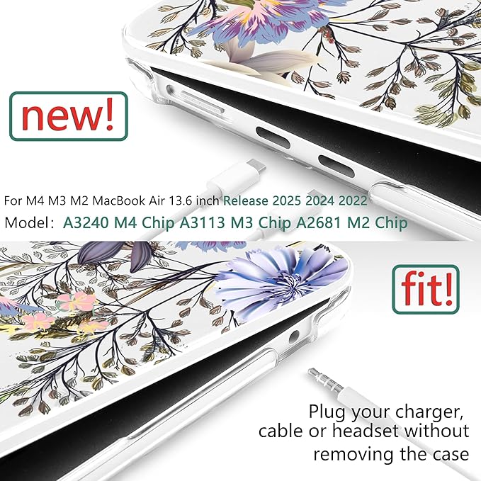 TWOLSKOO Compatible with MacBook Air 13 inch Case M5 2026 M4 2025 M3 M2 2024-2022 A3449 A3240 A3113 A2681, Plastic Hard Shell & Keyboard Cover for MacBook Air 13.6 inch Case, Garden Flower