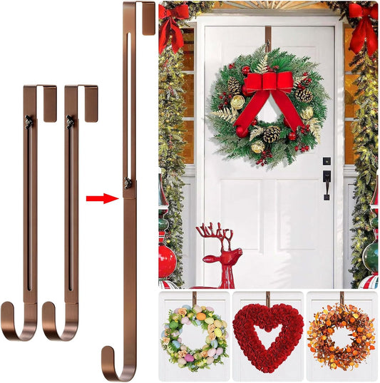 Skiennix 2-Pack Adjustable Wreath Hangers - Heavy Duty Metal Over The Door Hooks (12.5-20") for Easter & Welcome Signs