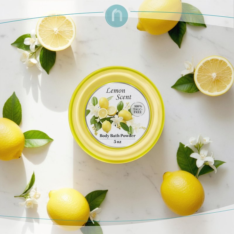 R-NEU Body Powder for Women with Powder Puff, 100% Talc-Free, Luminous Lemon Scented Dusting Powder, After Bath for Soft Skin, Extra Large, 1 Pack (5oz)