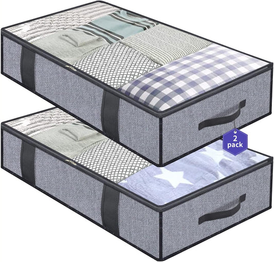 Onlyeasy Foldable Underbed Storage Bags - Breathable Organizer for Blankets & Clothes, 39.4x19.7x5.9 in, Linen-like Grey