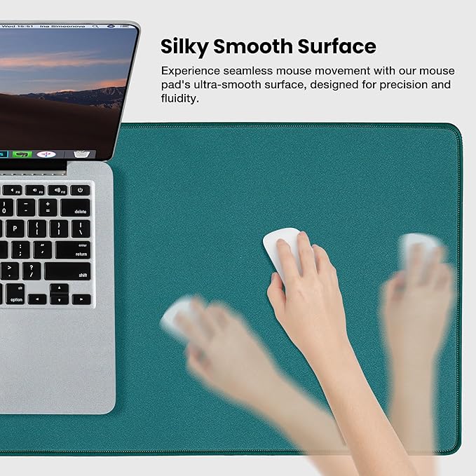 ALOANES Green Waterproof Desk Mat, Large Mouse Pad with Extended Mouse Mat, with Anti Slip Base, Stitched Edge, Grain Jacquard Surface, Perfect for Gamer, Office& Home 3XL(35.43"x15.74"x0.12")
