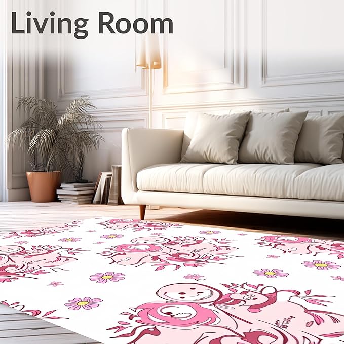 Flatwoven High Traffic Area Rug 6x9, Vintage Snowman Holiday Shower Curtain with Bath Toilet Cover, Non Slip, Stain Resistant, Washable Area Rugs for Living Room, Bedroom (Pink, 6x9)