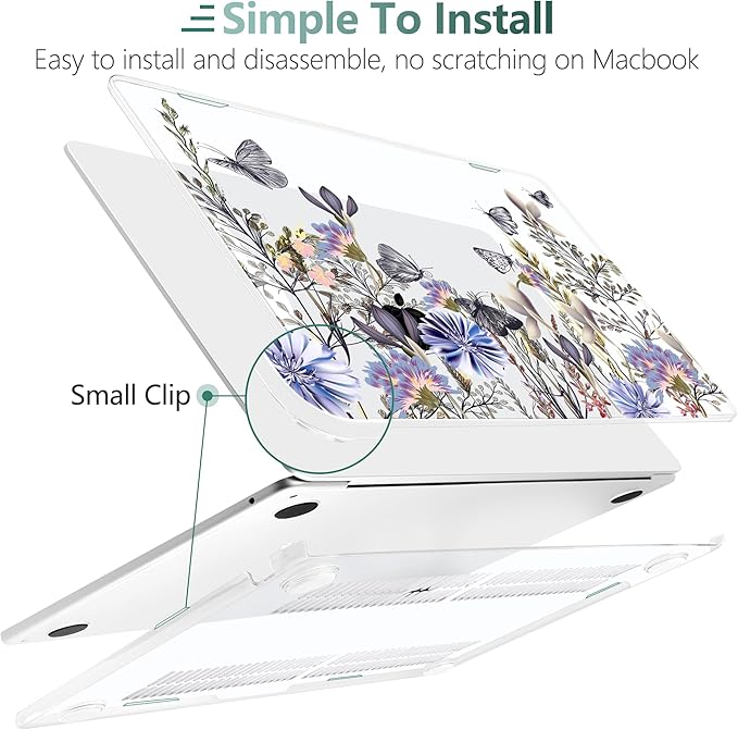 TWOLSKOO for MacBook Air 15 inch Case 2026 2025 2024 2023 Release M5 A3448 M4 A3241 M3 A3114 M2 A2941, Plastic Hard Shell & Screen Protector & Keyboard Cover & Type C Adapter, Garden Flower