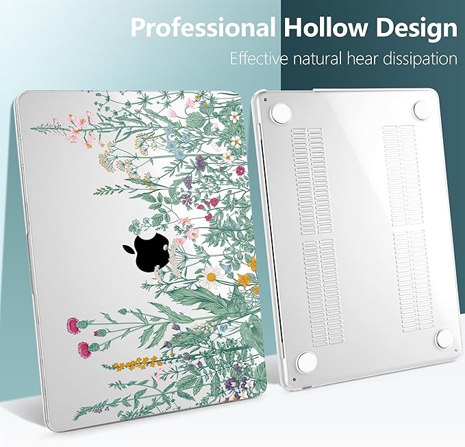 TWOLSKOO for MacBook Air 15 inch Case 2026 2025 2024 2023 Release M5 A3448 M4 A3241 M3 A3114 M2 A2941, Plastic Hard Shell & Screen Protector & Keyboard Cover & Trackpad Film, Botanical Illustration