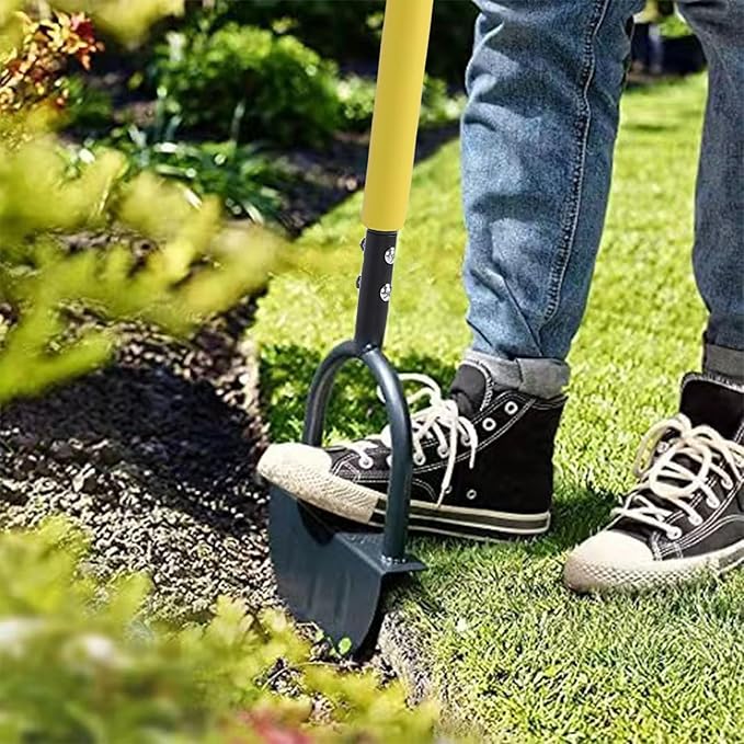 Lawn Edger Tool with T Handle, Stainless Steel Half Moon, Durable Garden Edging - Comfortable Grip, Ergonomic Design, Ideal for Sidewalks and Flower Beds