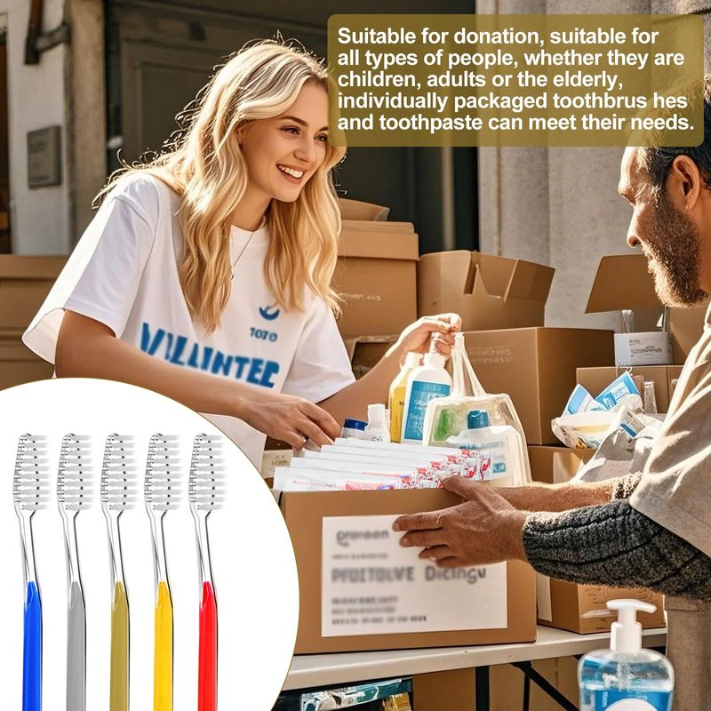 skourvut Disposable Toothbrushes with Toothpaste Individually Wrapped 5 Colors Bulk Toothbrush and Toothpaste 10g for Homeless,Shelter,Air Bnb/Hotel/Guest Apartment (100)