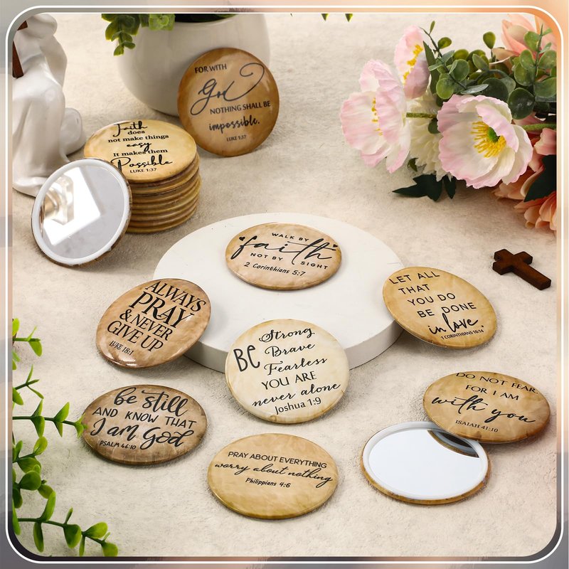 GlikCeil 72 Pcs Mini Christian Compact Mirrors for Women Church Gifts Retro Inspirational Bible Verse Pocket Makeup Mirrors Religious Gift for First Communion Church Baptism Party Favors
