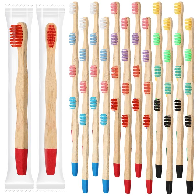 Estune 48 Pcs Kids Bamboo Toothbrushes Soft Bristle Individually Wrapped Toddler Toothbrush Manual Travel Tooth Brushes for Kids Children Adults School Travel Teeth Oral Supplies 5.7 Inch