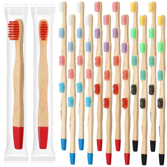 Estune 48 Pcs Kids Bamboo Toothbrushes Soft Bristle Individually Wrapped Toddler Toothbrush Manual Travel Tooth Brushes for Kids Children Adults School Travel Teeth Oral Supplies 5.7 Inch