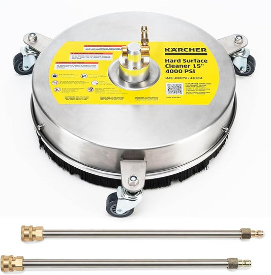 KÃ¤rcher Pressure Washer Surface Cleaner 15", 3 Wheels, Stainless Steel, Quick Connect, 4000 PSI, Ideal for Driveways, Patios, Decks, Sidewalks