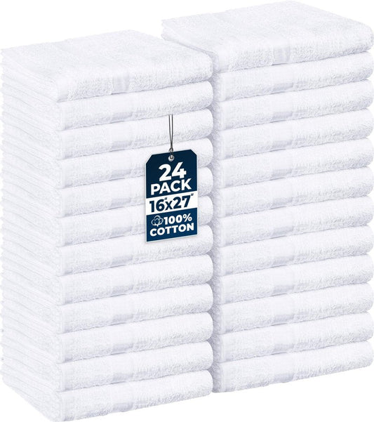 Utopia Towels, Salon Towel, Pack of 24, 16 by 27 Inches, Highly Absorbent Cotton Towels for Hand, Gym, Beauty, Spa, and Home Hair Care, White
