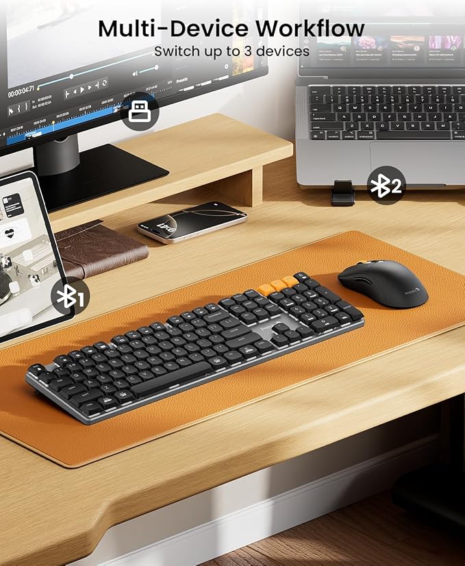 ProtoArc Wireless Mechanical Keyboard and Mouse, USB-C Rechargeable Aluminum Keyboard and Mouse Combo, Red Linear Switches, 2.4G + Bluetooth Connectivity, 3 Devices - Grey