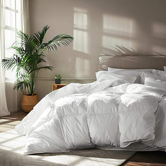 Serta Goose Feather Down Comforter - Hotel Luxury Hypoallergenic Twin Size Duvet Insert | 100% Cotton, 68 x 90 Inch, White