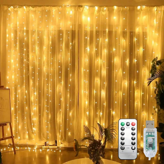 Skiennix 300 LED Curtain String Lights - Remote Controlled Fairy Lights with 8 Modes | 9.8x9.8ft Warm White for Indoor & Outdoor Use