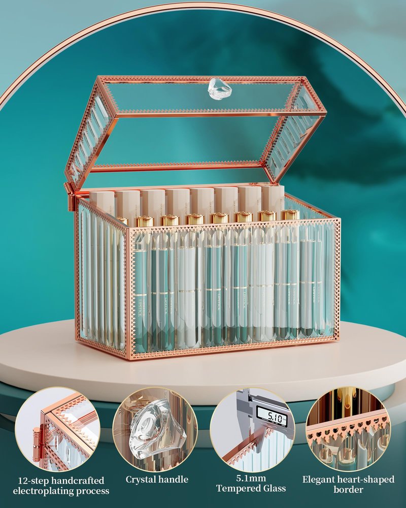 Youdepot Lipstick Organizer Lipstick Holder - 24 Spaces, Tempered Glass Lip Gloss and Perfume Organizer,Vanity Lipstick Holder and Organizer.