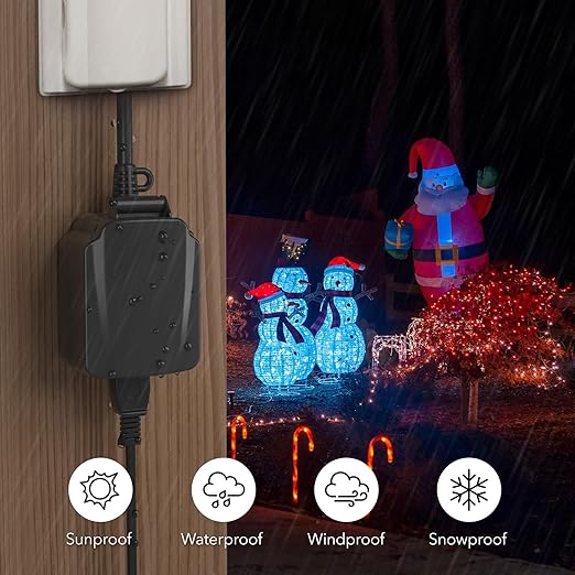 BN-LINK 24 Hour Heavy Duty Mechanical Timer, Outdoor Timer Outlet Waterproof with 30 Minutes Intervals, 1 Grounded Outlets for Christmas Lights Pool Pump,15A 1/2HP, ETL Listed