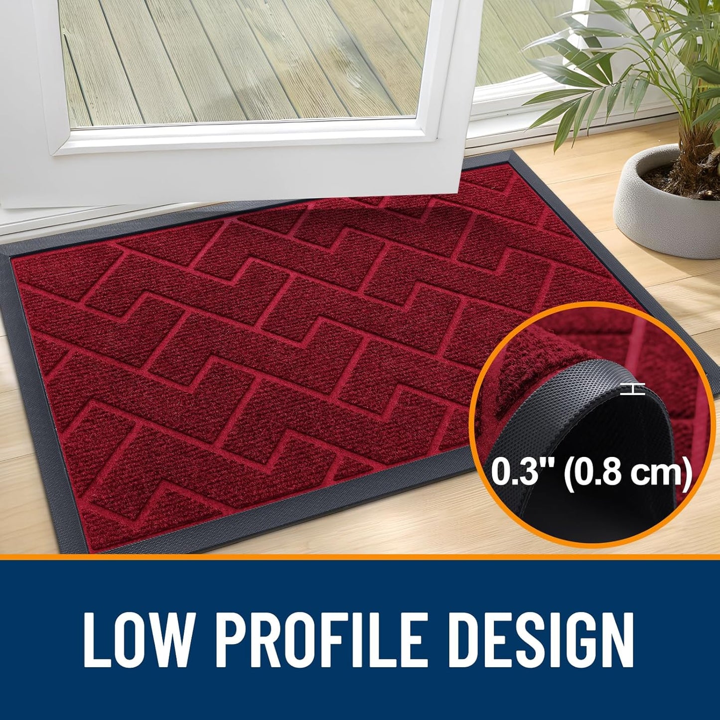 OLANLY Waterproof Front Door Mat - All-Season, Easy Clean Herringbone Design | Wine Red, 29.5x17 Inches