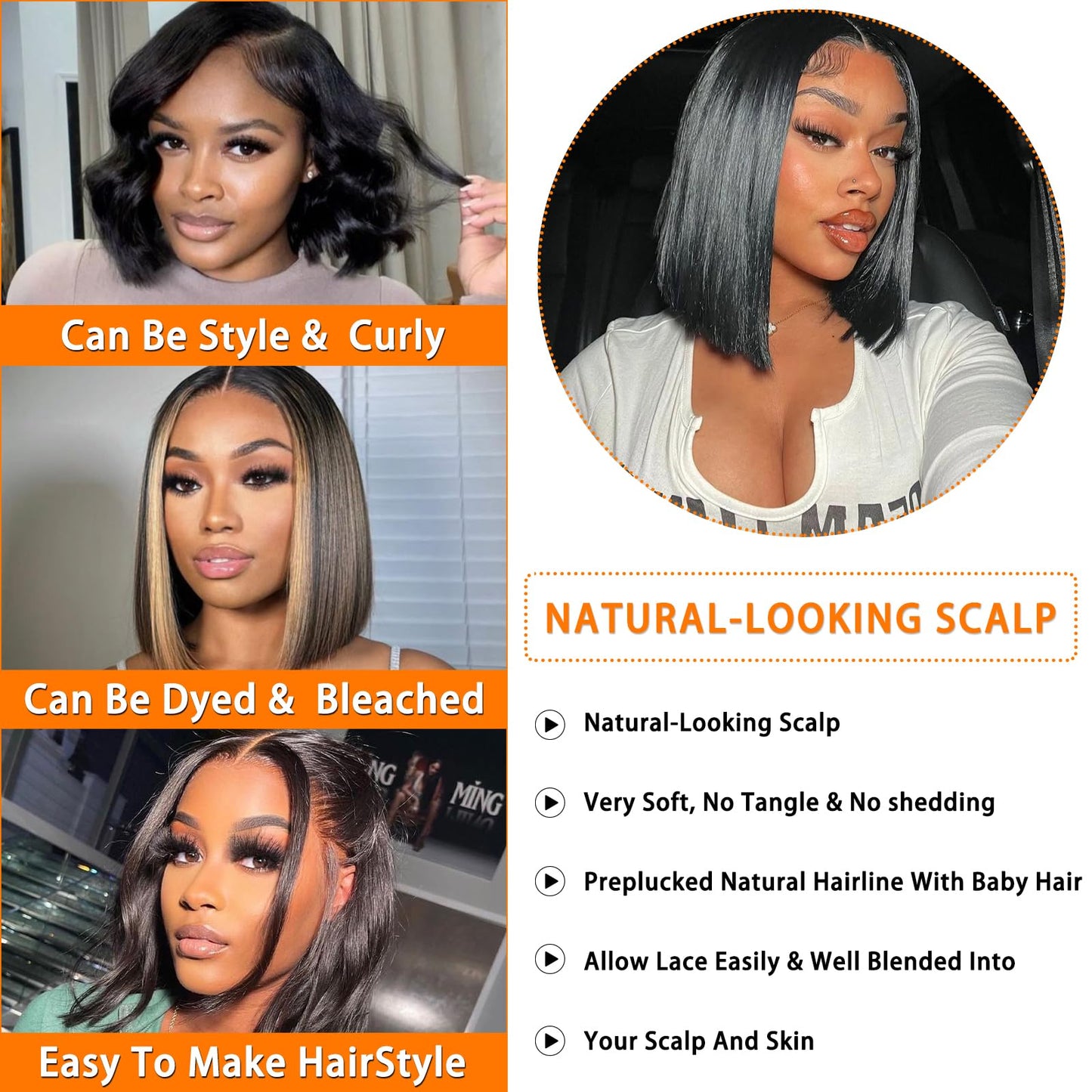 Baseze Bob Wig Human Hair 13x4 Frontal Lace Wig Short Straight HD Lace Front Bob Wigs for Black Women Human Hair Glueless Pre Plucked Hairline with Baby Hair 180% Density (12 Inch,Natural Black