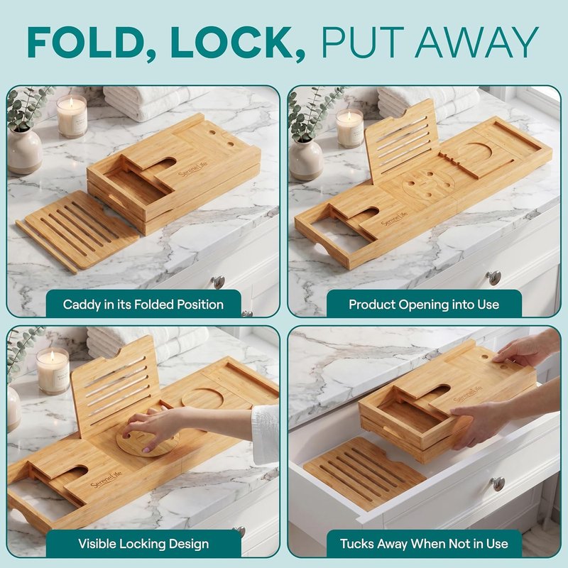 Premium Bathtub Tray Caddy - Expandable Bath Organizer for Unique Gifts | Natural Wood, Universal Fit for All Tubs