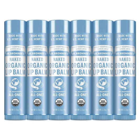 Dr. Bronner’s Organic Lip Balm - Natural, Moisturizing Lip Moisturizer with Beeswax & Avocado Oil | 6-Pack, Unscented