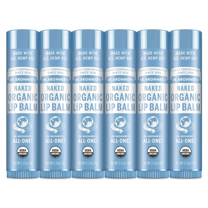 Dr. Bronner’s Organic Lip Balm | 6-Pack Natural Moisturizer with Beeswax & Avocado Oil - Unscented, 0.15oz Each
