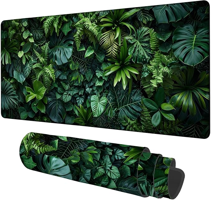 NITAHHHY Large Mouse Pad Monstera Leaf Gaming Desk Pad Computer Keyboard Non-Slip Waterproof Mouse Mat with Rubber Base and Stitched Edges Entertainment Office Writing Desk Mat 35.4 x 15.7 Inches