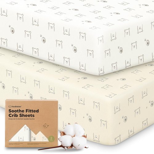 KeaBabies Organic Crib Sheets - 2-Pack Fitted Jersey Cotton for Boys & Girls | Soft, Breathable, Cute Prints (Bumble Bear) 52x28