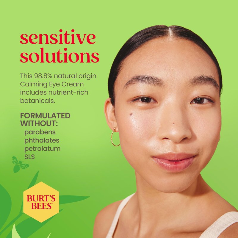 Burt's Bees Calming Eye Cream With Aloe and Rice Milk, Moisturizes Without Causing Redness or Irritation, 98.7 Percent Natural Origin Skin Care, 0.5 oz. Bottle