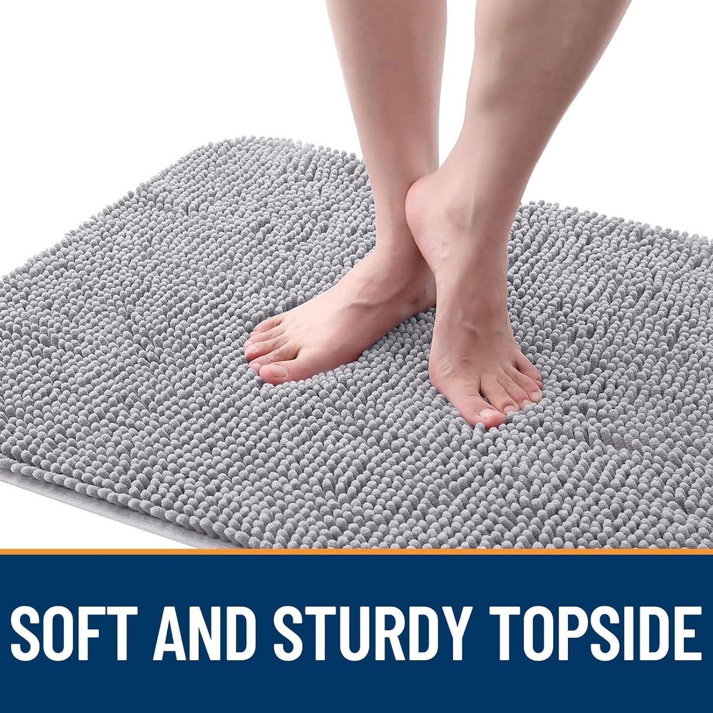 OLANLY Dog Door Mat - Absorbent Non-Slip Mud Mat for Dogs | 59x24 Inches, Quick Dry Chenille, Light Grey