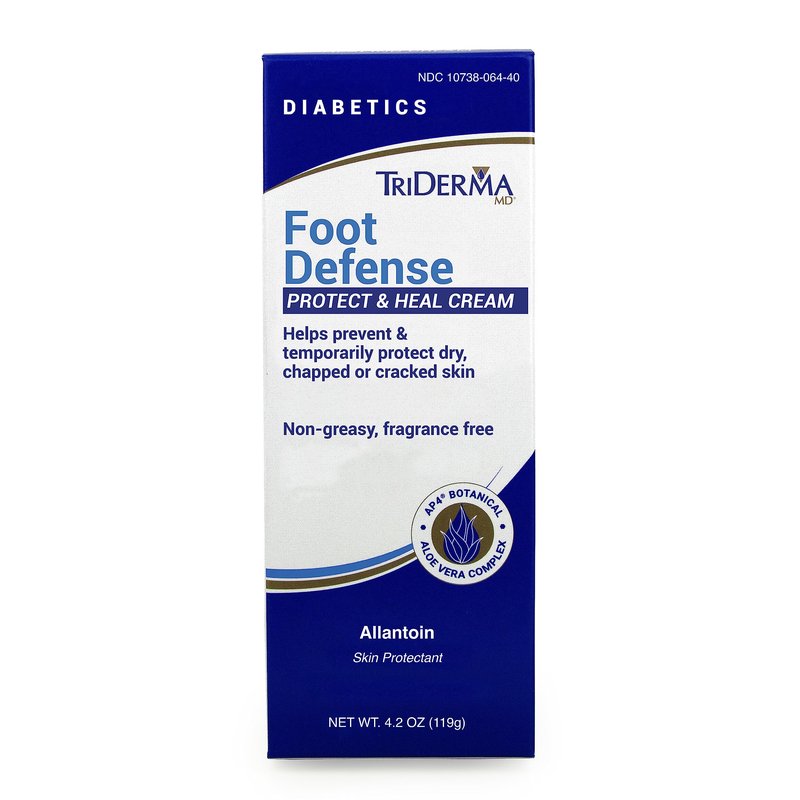 TriDerma Diabetics' Foot Cream for Dry Cracked Feet and Heels with Lactic Acid, Urea, AP4 Aloe Vera Gel, 4.2 oz Tube