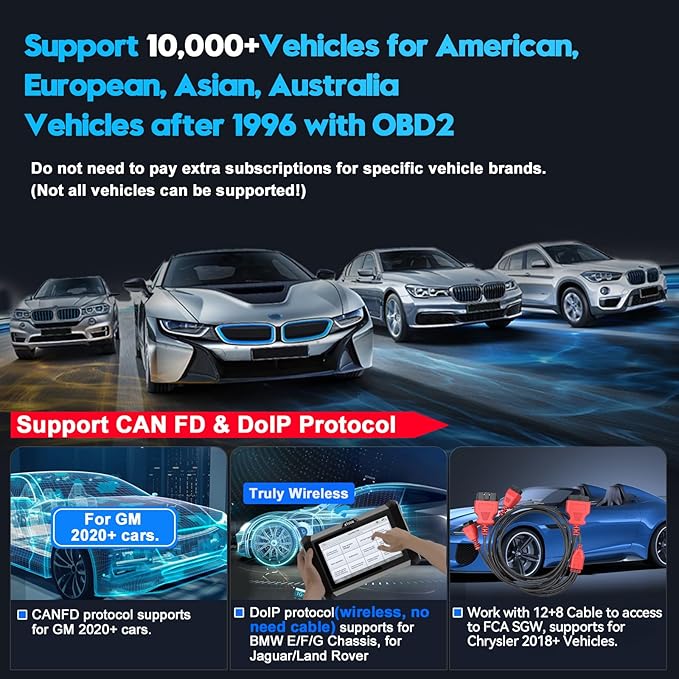 XTOOL D7W OBD2 Scanner Diagnostic Tool: 2026 Wireless Ver. of D7/D7S/D7BT, AI-Assisted Bidirectional Scan Tool with Full System Diagnostic, PMI, ECU Coding, 39+ Resets, CAN FD/DoIP, Scanner for Car