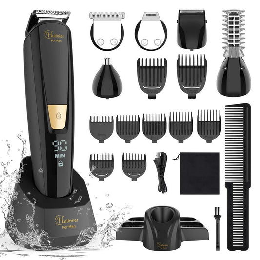 Hatteker Beard Trimmer for Men Mustache Trimmer T-Blade Beard Grooming Kit Hair Clipper Electic Razor Shavers Cordless Waterproof Nose Body Trimmer 8 in 1 Adjustable Speed