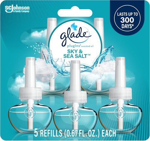 Glade PlugIns Refills Air Freshener - Scented Essential Oils for Home | Sky & Sea Salt, 3.35 Fl Oz, 5 Count