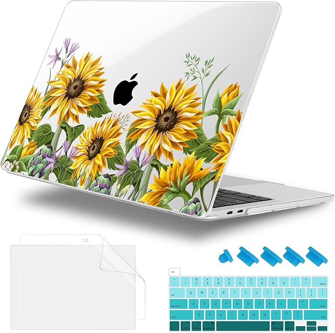 Lepeoac for MacBook Pro 16 inch Case 2019 2020 Release Model A2141, Plastic Hard Shell Cover with Keyboard Cover & Screen Protector for MacBook Pro 16 inch with Touch Bar & Touch ID, Sunflowers