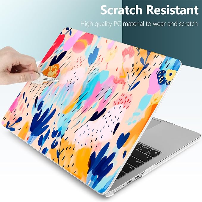 TWOLSKOO for MacBook Air 13 inch Case M5 2026 M4 2025 M3 M2 2024-2022 A3449 A3240 A3113 A2681, Plastic Hard Shell & Keyboard Cover & Type C for MacBook Air 13.6 inch Case, Bright Abstract Florals