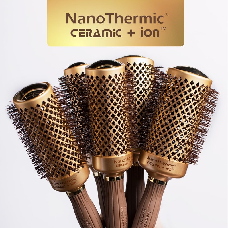 Olivia Garden NanoThermic Ceramic + Ion Round Thermal Hair Brush - Not Electrical - Professional Blowout Brush for Normal to Thick Hair, NT-18 3/4"