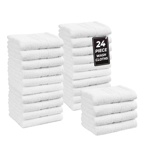 LANE LINEN White Washcloths 24 Pack - 13x13 inches - 100% Cotton - Premium Quality Wash Cloths for Bathroom - Well Stitched, Soft & Highly Absorbent Washcloths Set - Ideal for Hotel, Spa & Salons
