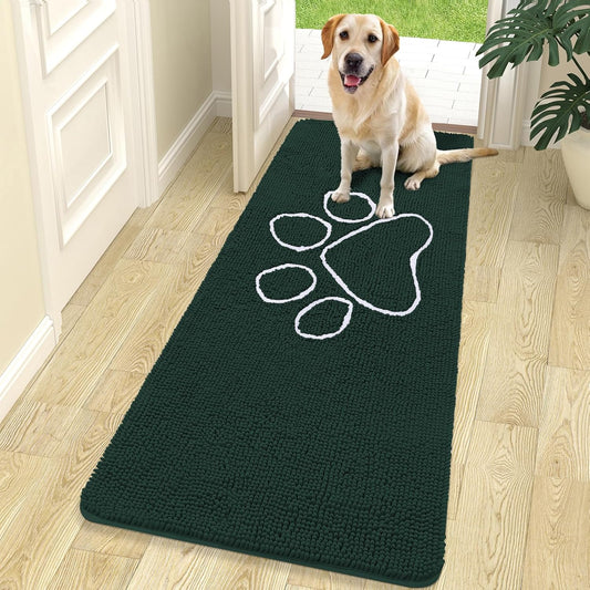 OLANLY Dog Door Mat - Absorbent Non-Slip Mud Mat for Muddy Paws | 70x24 Inches, Blackish Green